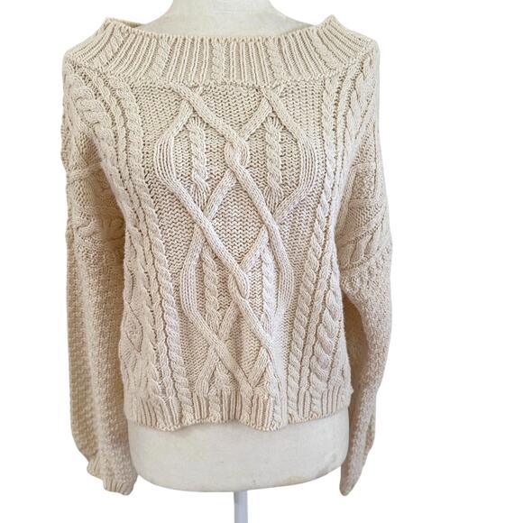 Vintage Wet Seal Cable Knit Sweater Off shoulder Cotton Medium Ivory Y2K 90s - Picture 3 of 7